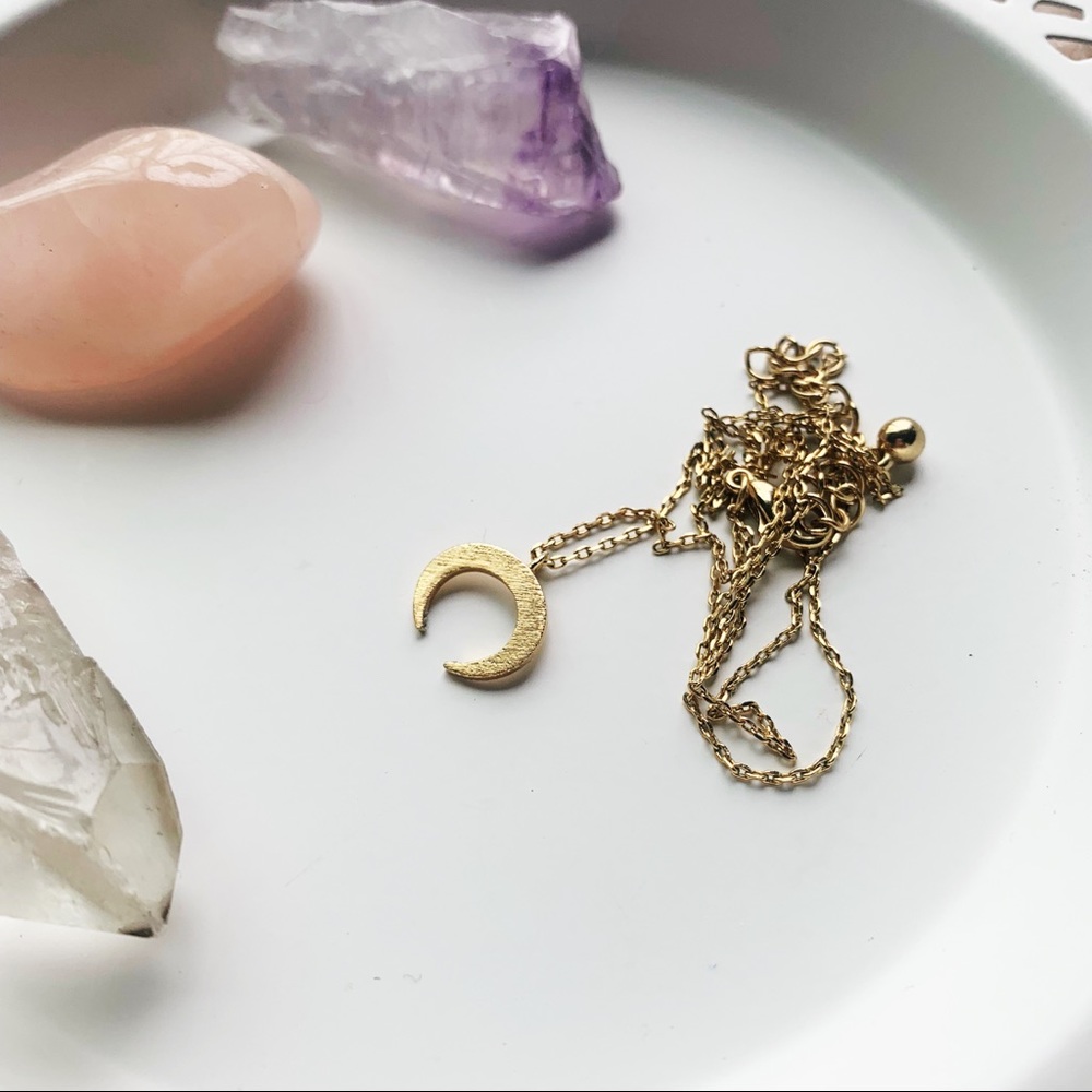 Gold Mini Horn Pendant Necklace 16” chain